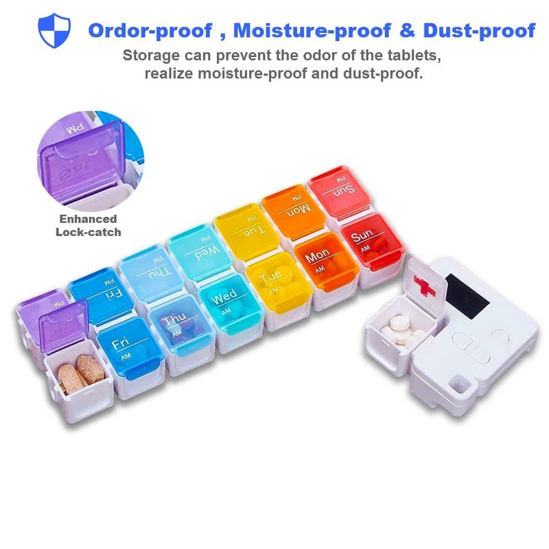 TBSoon 7 Day Medicine Pill Organizer, 4 Reminder Alarms, Loud Sound, 14 Large Compartments, Large Screen, Moisture-Proof, Travel Weekly/Daily Pill Box/Organizer/Case/Container/Dispenser, AM/PM 2 Times a Day - Image 5